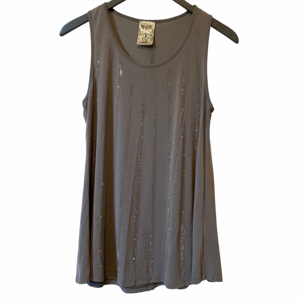 Vocal rhinestone sleeveless top gray S EUC